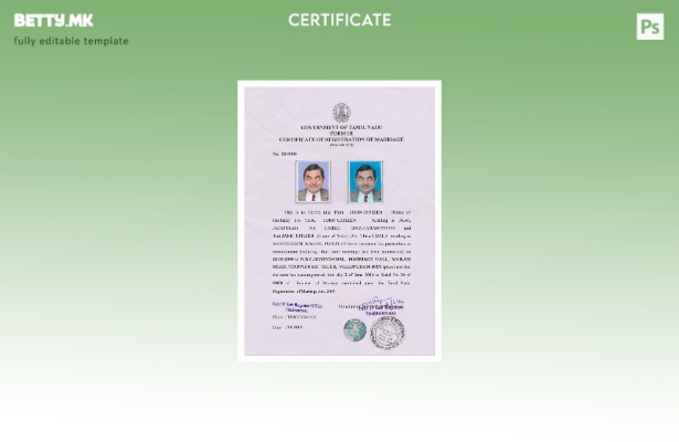 Шаблон за потврда за брак во модерен стил ИНДИЈА (ТАМИЛ НАДУ).